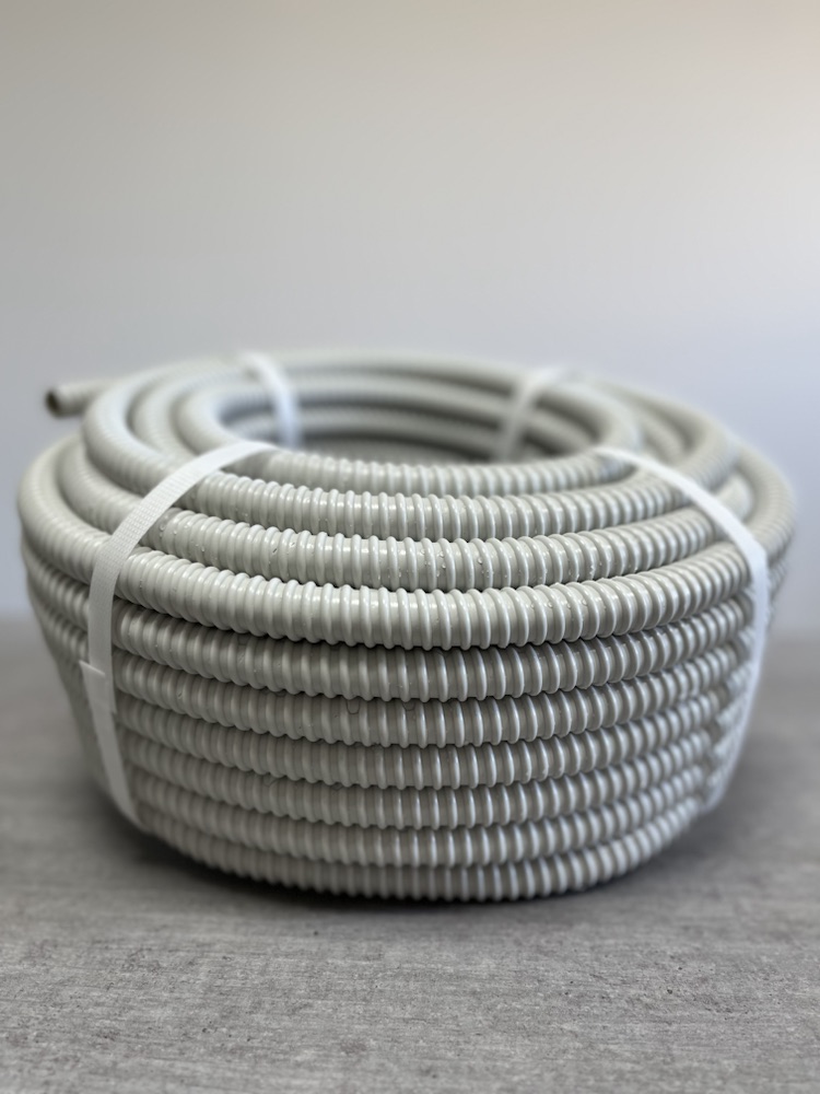 Close view of grey spiral PVC hose